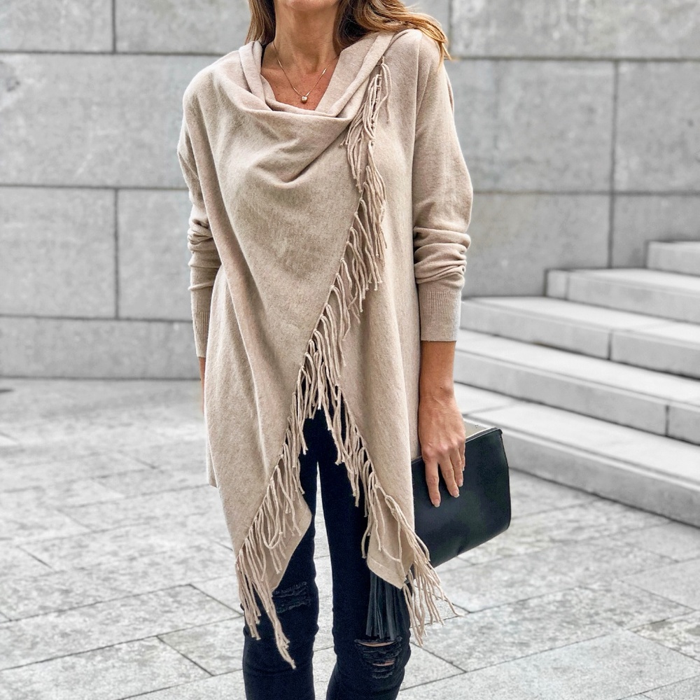 LAST1 - FRINGE CARDI - Oatmeal - Picture 1 of 6